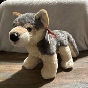 AURORA WORLD PLUSH SILKY SOFT STUFFED‎ STANDING GRAY & TAN WOLF